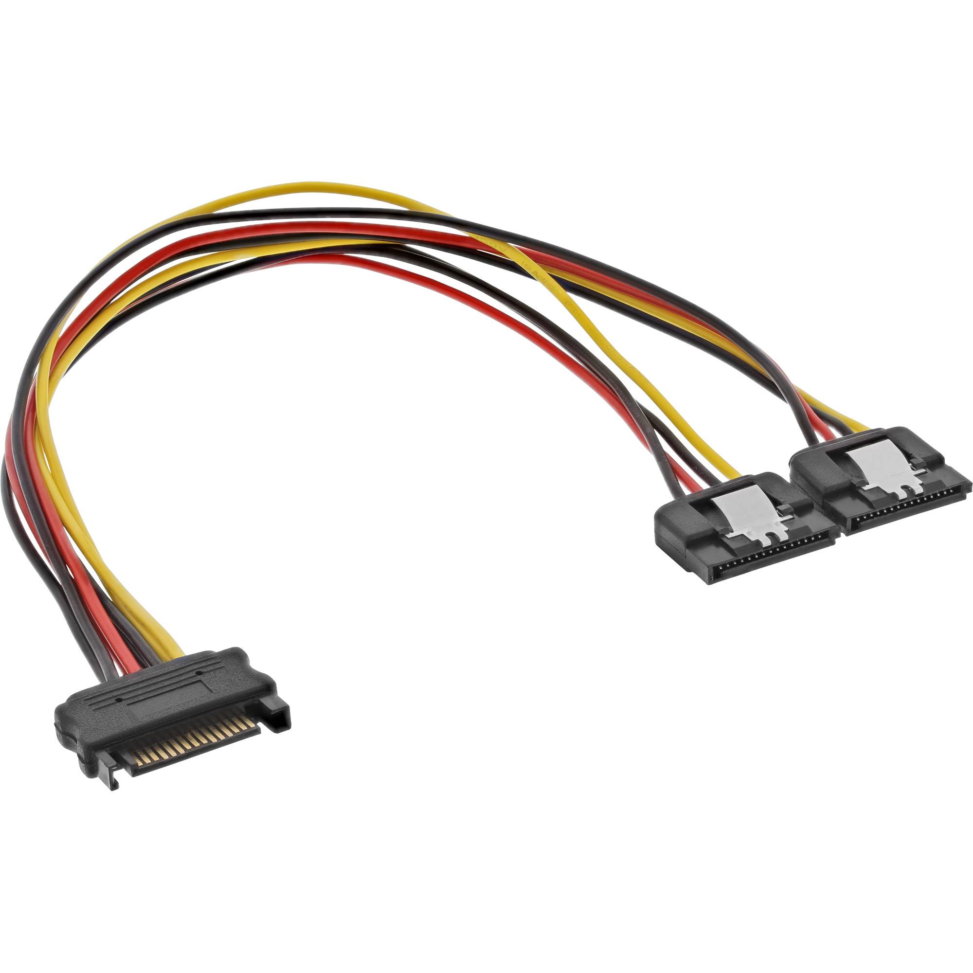 InLine® SATA Strom-Y-Kabel, SATA Buchse an 2x SATA ST mit Lasche, 0,30m-0