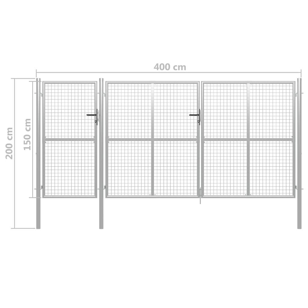 vidaXL Gartentor aus Stahl 400 x 150 cm Silber-4