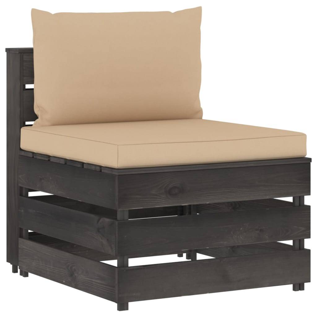 vidaXL Modulares Mittelsofa mit Kissen Grau Imprägniertes Holz-0