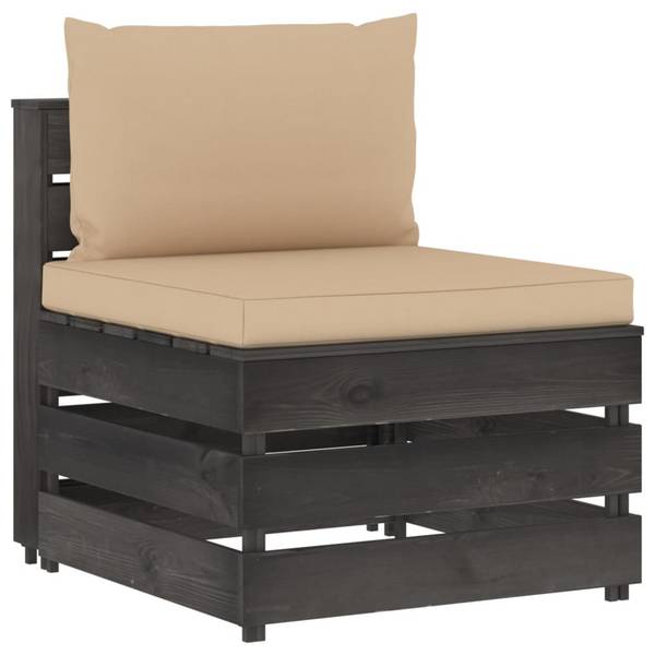 vidaXL Modulares Mittelsofa mit Kissen Grau Imprägniertes Holz