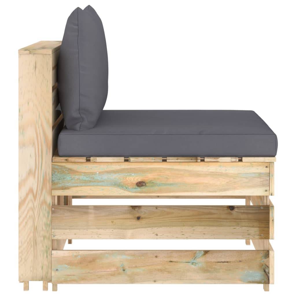 vidaXL Modulares Mittelsofa mit Kissen Grün Imprägniertes Holz-4