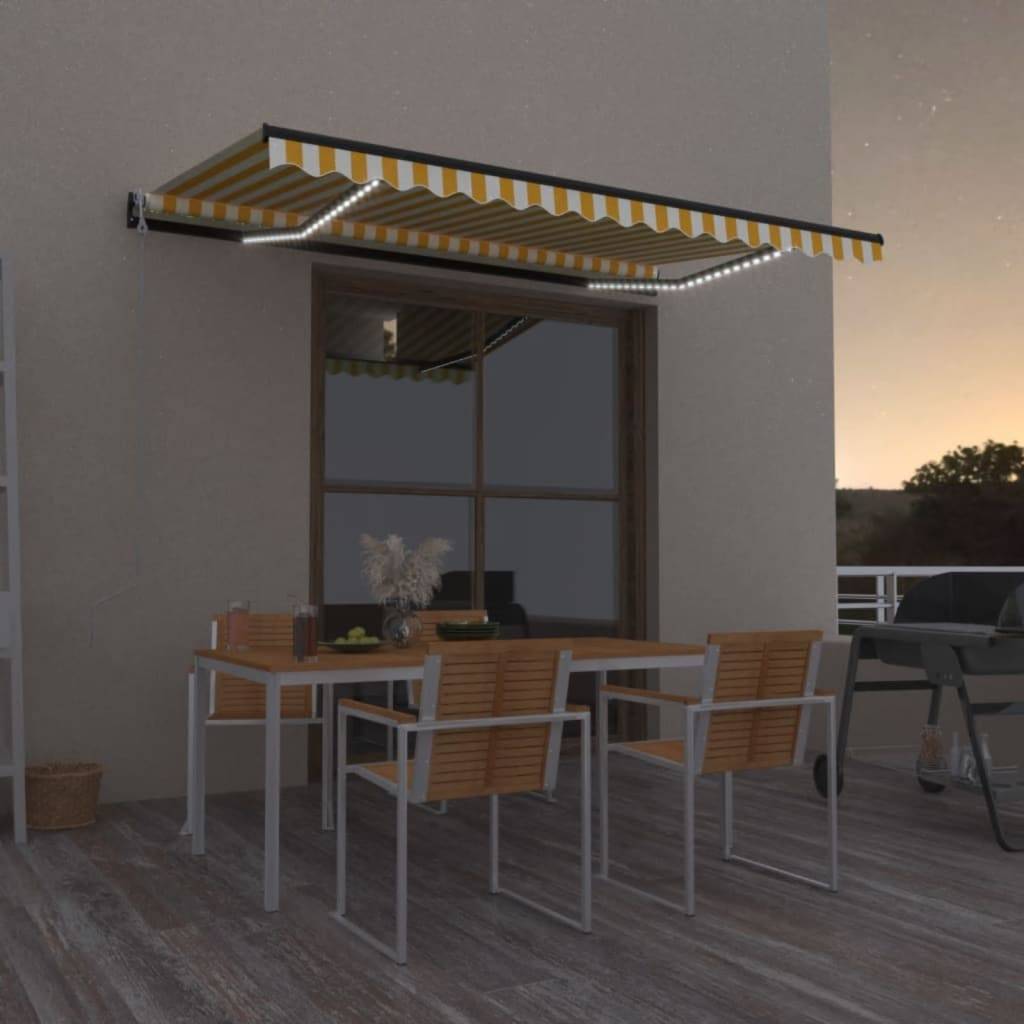 vidaXL Automatische Markise mit LED & Windsensor 450x300 cm Gelb/Weiß-3