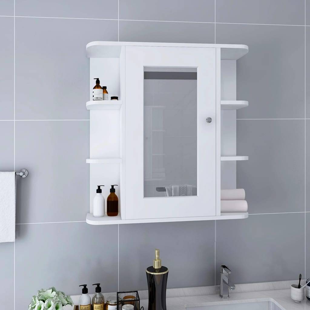vidaXL Bad-Spiegelschrank Weiß 66x17x63 cm MDF-2