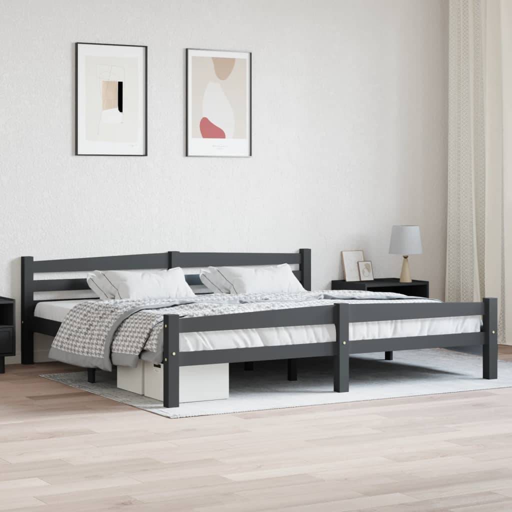 Bettgestell Dunkelgrau Massivholz Kiefer 200x200 cm-1
