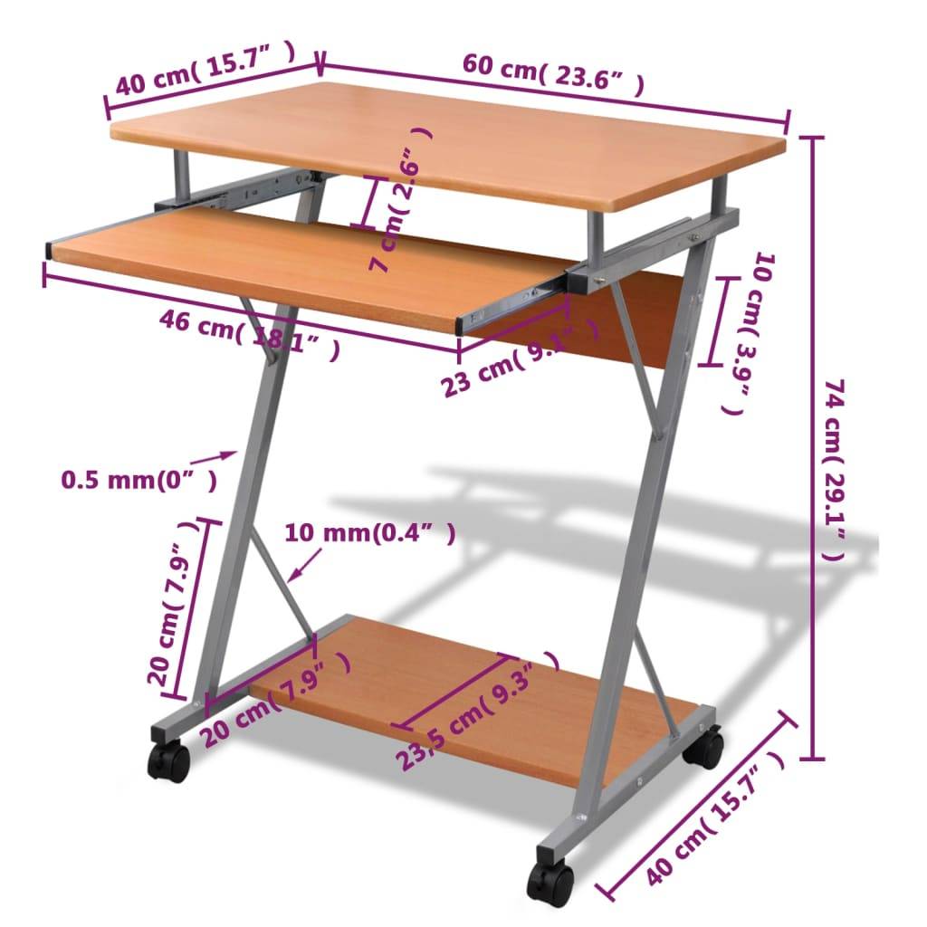 Computertisch Computerwagen PC Tisch Bürotisch Laptop auf Rollen braun-4