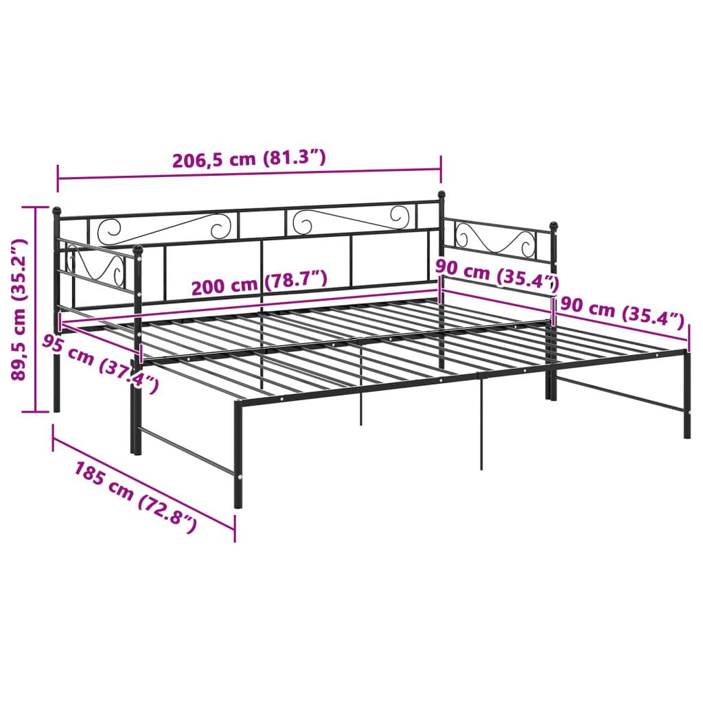 Ausziehsofa Bettgestell Schwarz Metall 90x200 cm-3