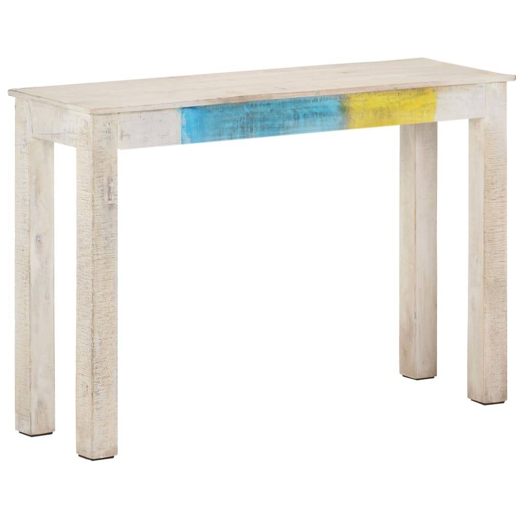 Konsolentisch Weiß 115x35x77 cm Raues Mangoholz-0