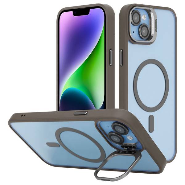 Cadorabo Hülle für Apple iPhone 15 in Grau kompatibel mit MagSafe Standfunktion inkl. Kameralinsen Schutz Hülle