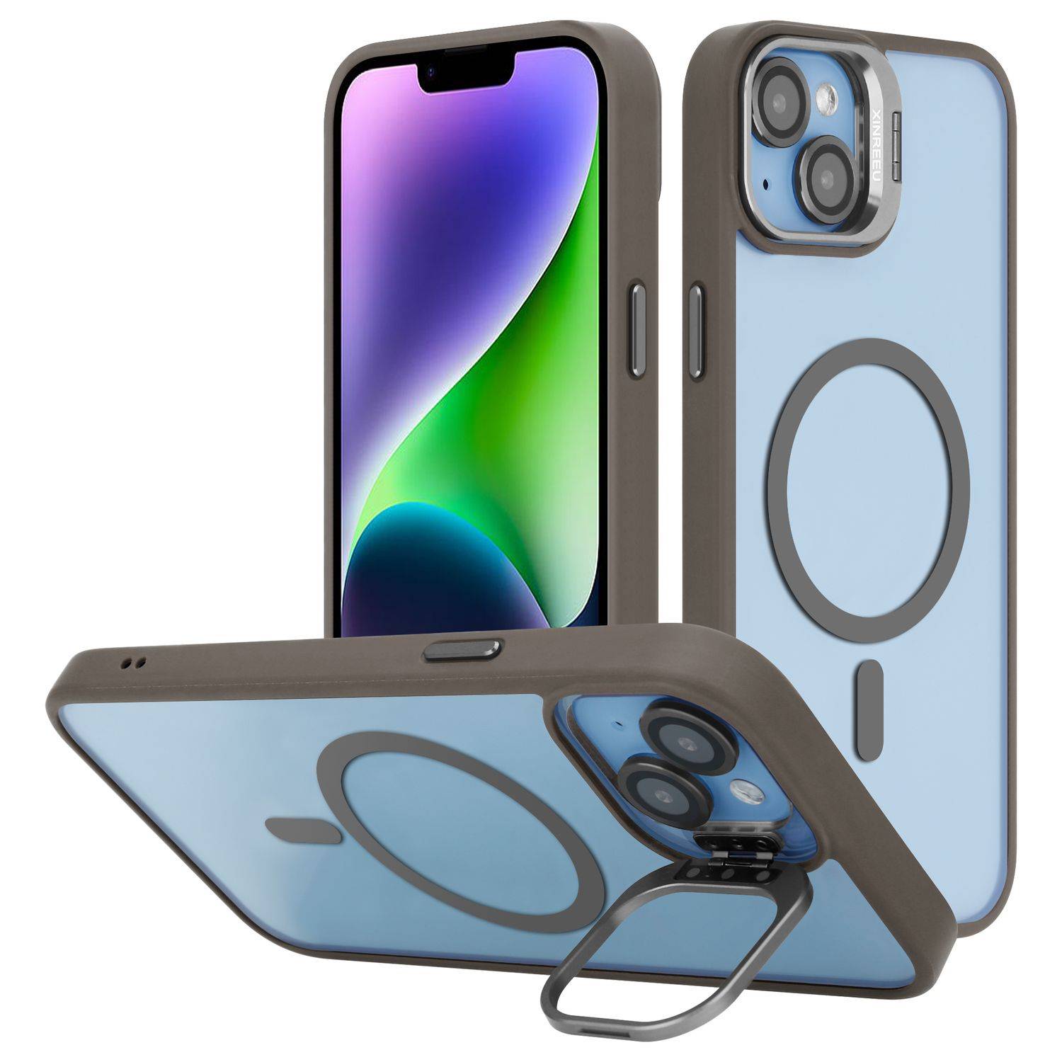 Cadorabo Hülle für Apple iPhone 15 in Grau kompatibel mit MagSafe Standfunktion inkl. Kameralinsen Schutz Hülle-0