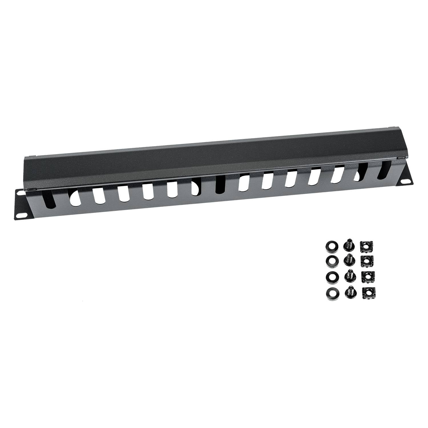 HMF 65451-02 Kabelmanagement mit Abdeckung für Serverschrank, 19 Zoll, 1 HE, Schwarz