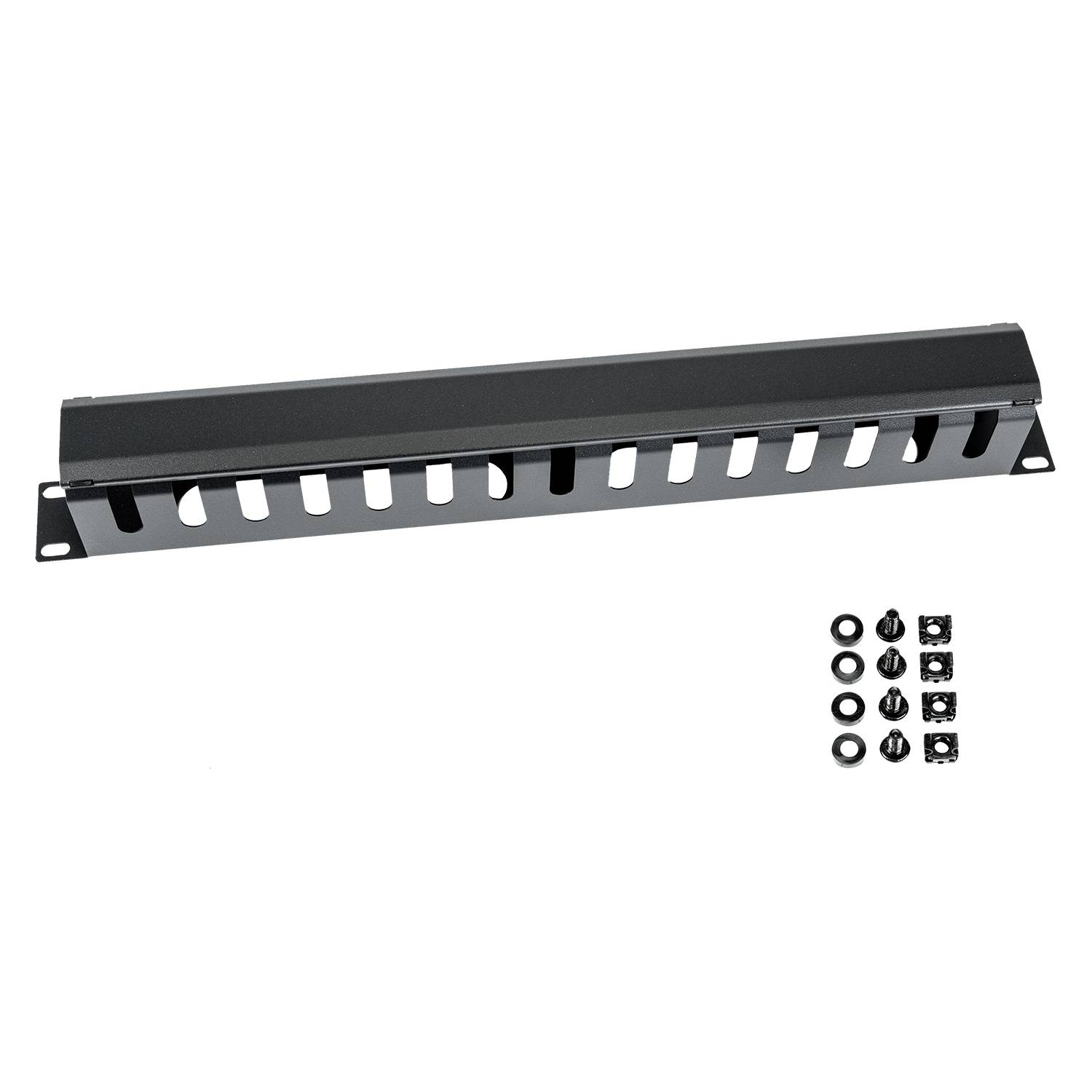 HMF 65451-02 Kabelmanagement mit Abdeckung für Serverschrank, 19 Zoll, 1 HE, Schwarz-0