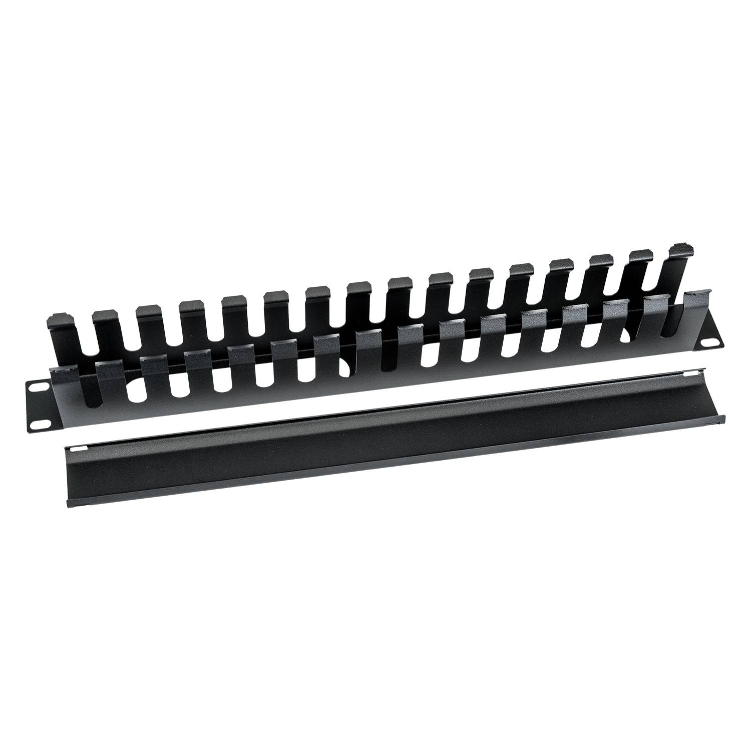 HMF 65451-02 Kabelmanagement mit Abdeckung für Serverschrank, 19 Zoll, 1 HE, Schwarz-1