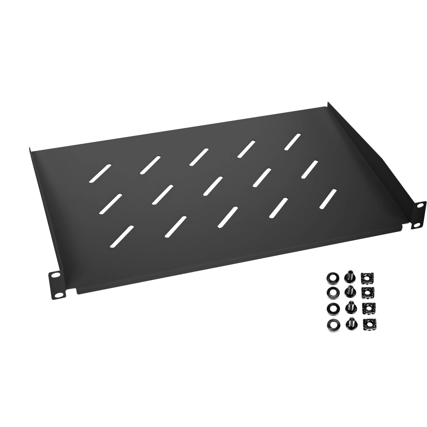 HMF 65499 Fachboden für Serverschrank | 19 Zoll | 1 HE | 300 mm Einbautiefe | Schwarz-0