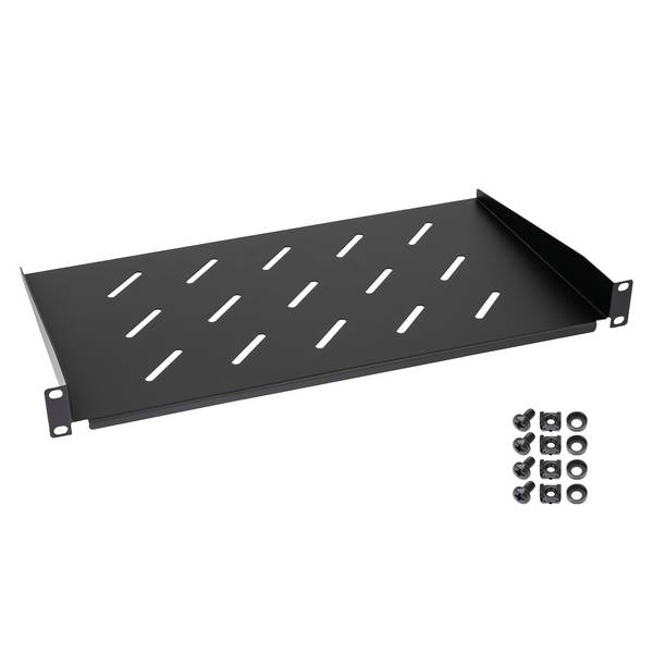 HMF 65499 Fachboden für Serverschrank | 19 Zoll | 1 HE | 250 mm Einbautiefe | Schwarz