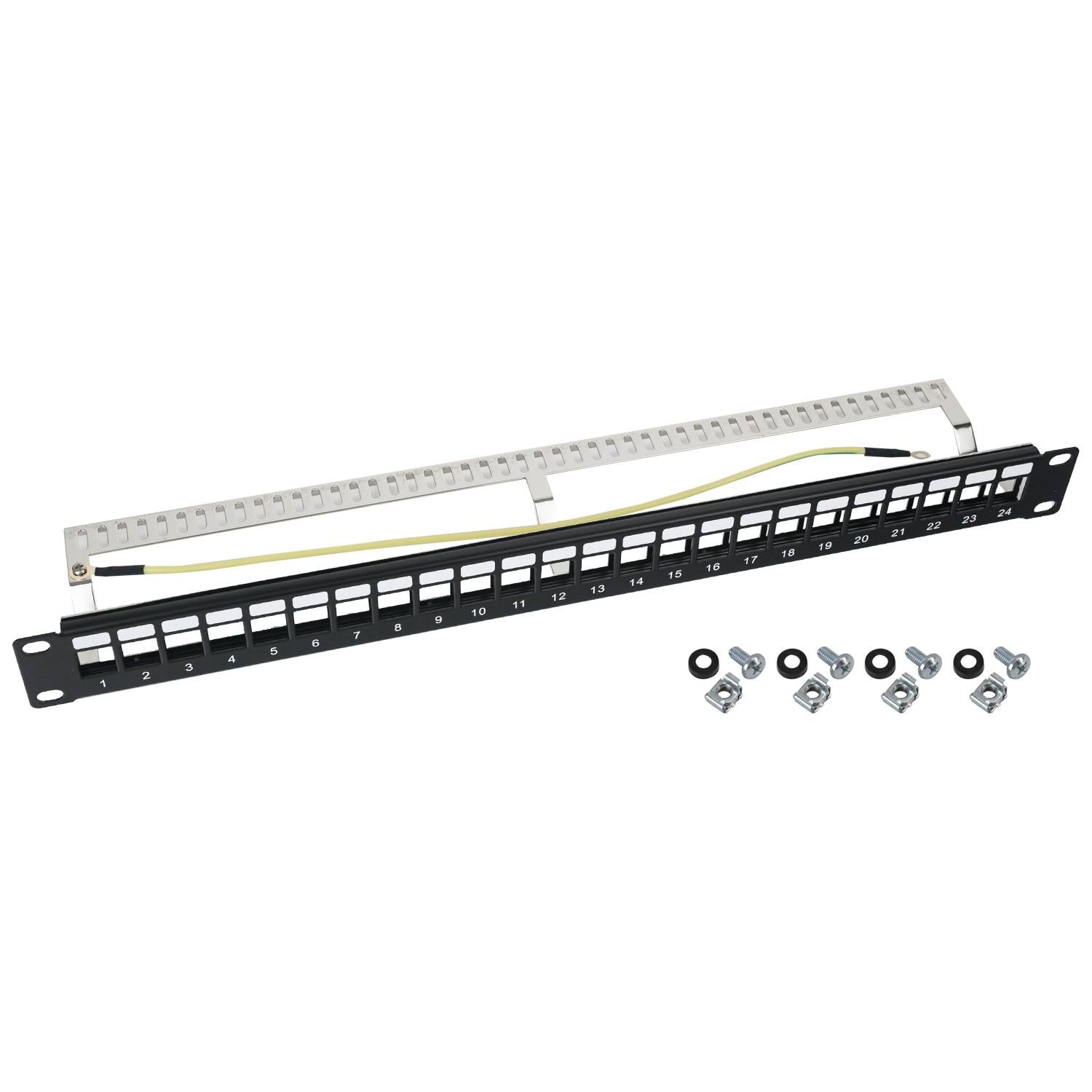 HMF 66446-02 STP Keystone-Patchpanel für Serverschrank, 19 Zoll, 1 HE, 24 Ports RJ45 Geschirmt, Schwarz