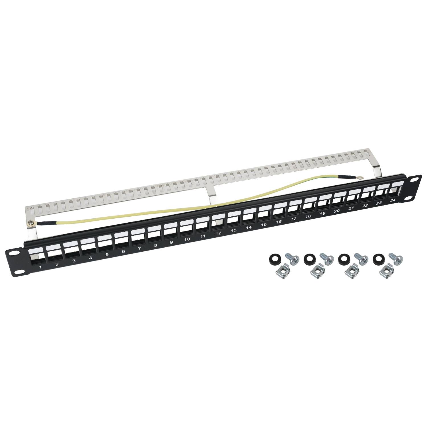 HMF 66446-02 STP Keystone-Patchpanel für Serverschrank, 19 Zoll, 1 HE, 24 Ports RJ45 Geschirmt, Schwarz-0