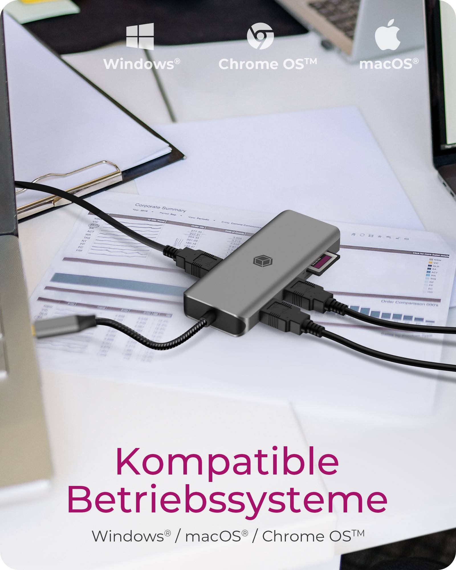IB-DK4012-CPD, 9 in 1 USB Type-C® Notebook DockingStation, 2x HDMI-3