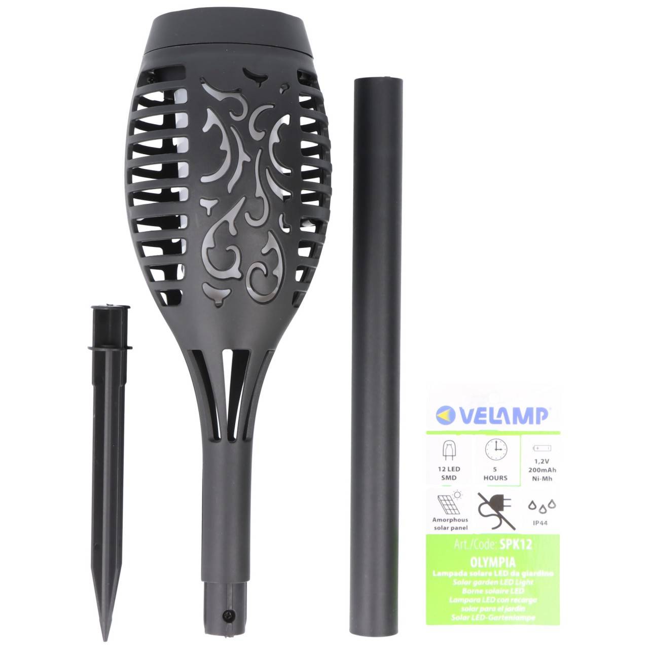 Velamp OLYMPIA, Solar-Gartenpfahl 51cm mit Flammen-Effekt, solarbetriebene LED-Leuchte-0