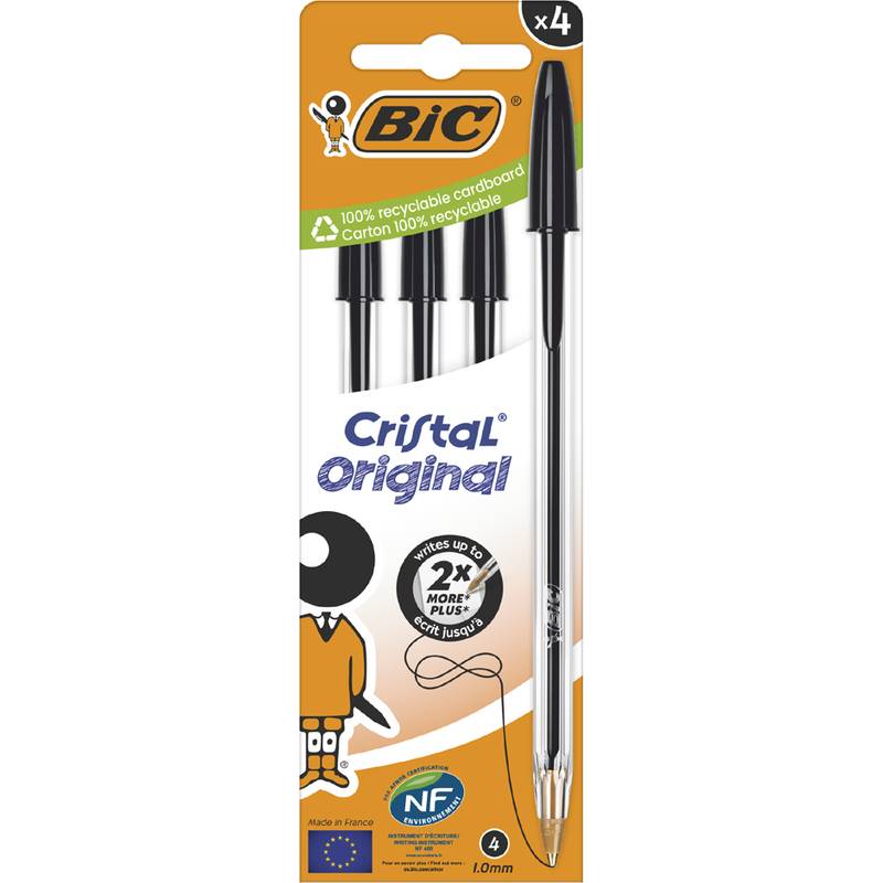 BIC Kugelschreiber Cristal Original, schwarz, 4er Kartonbox (5110202)-0