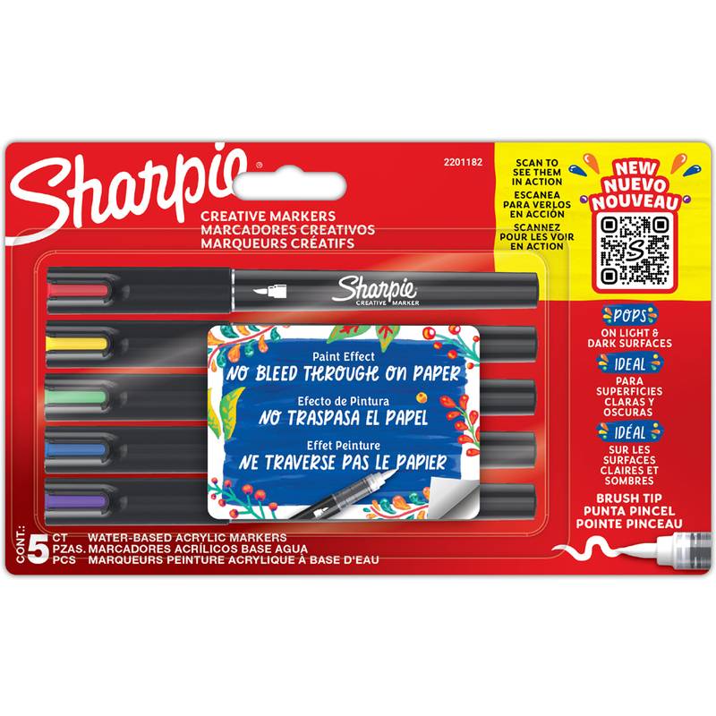 Sharpie 2201182, 5 Stück(e), Blau, Grün, Rot, Violett, Gelb, Pinselspitze, Schwarz, 1,2 mm, Sichtverpackung-0