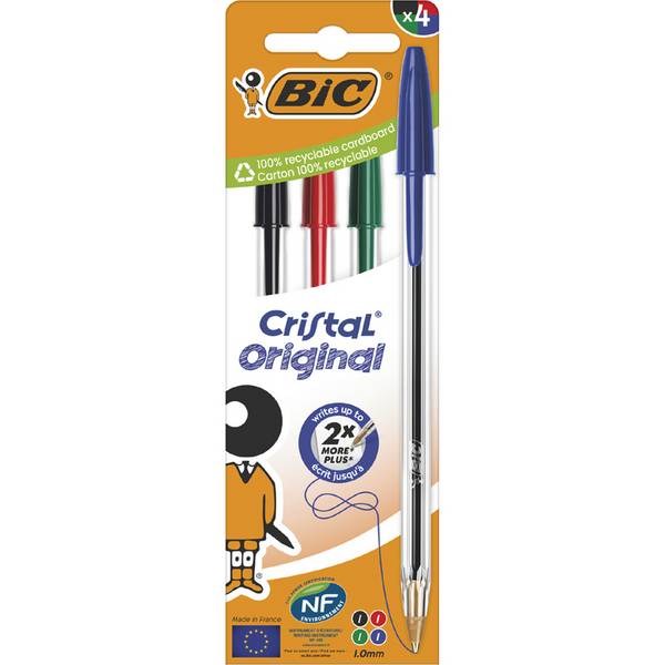 BIC Kugelschreiber Cristal Original, sortiert, 4er Kartonbox (5110203)