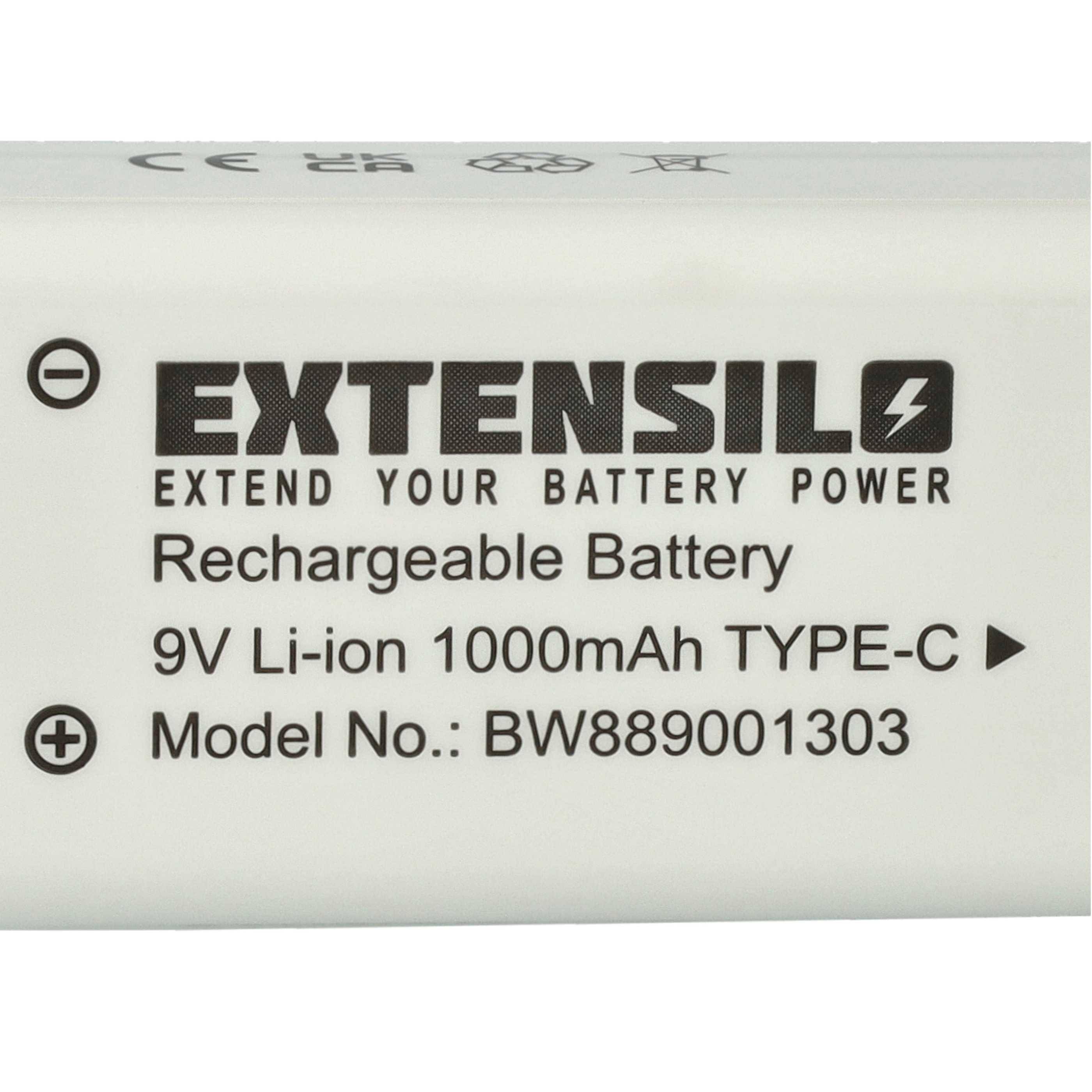 EXTENSILO 2x 9V-Akku Block für diverse Geräte (1 Ah, 9 V, Li-Ion) | ready-to-use, mit USB-C Buchse-4