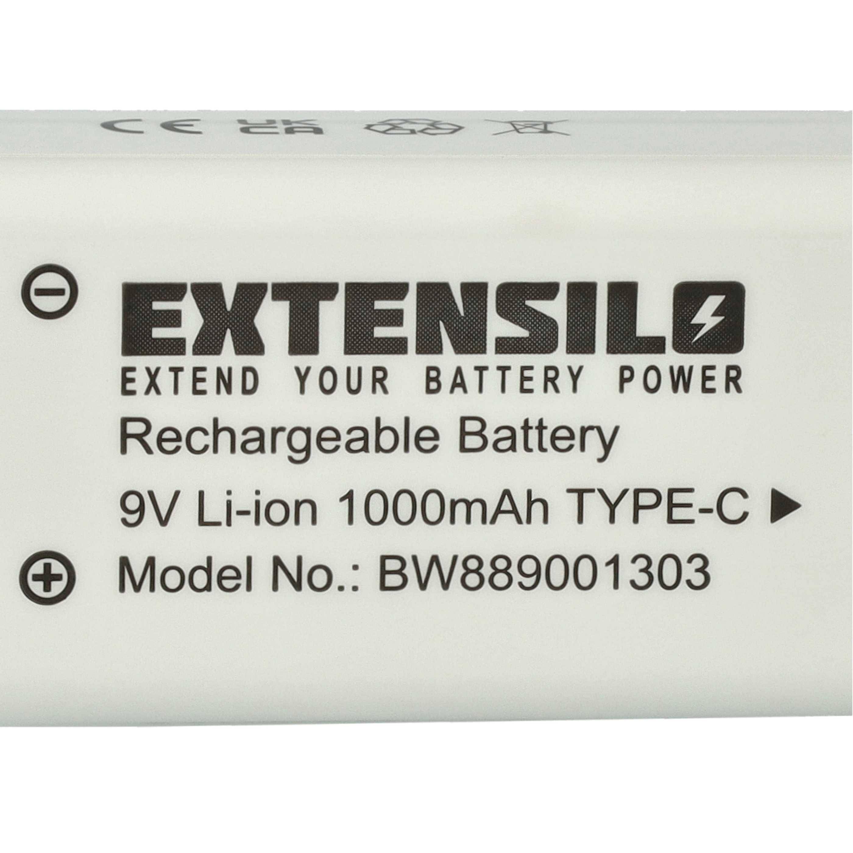 EXTENSILO 5x 9V-Akku Block für diverse Geräte (1 Ah, 9 V, Li-Ion) | ready-to-use, mit USB-C Buchse-4