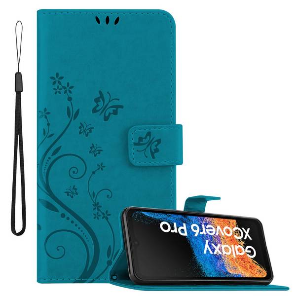 Cadorabo Hülle für Samsung Xcover 6 Pro Schutz Hülle in Blau Schutzhülle Handy Hülle Etui Case Blumen Flower