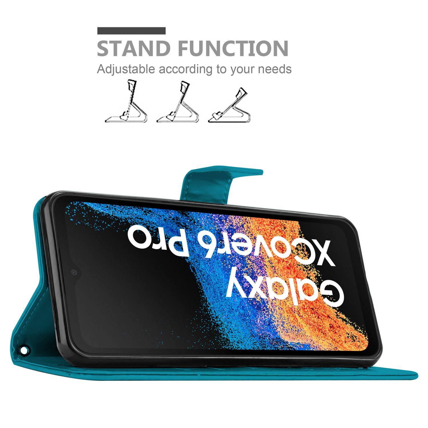 Cadorabo Hülle für Samsung Xcover 6 Pro Schutz Hülle in Blau Schutzhülle Handy Hülle Etui Case Blumen Flower-2