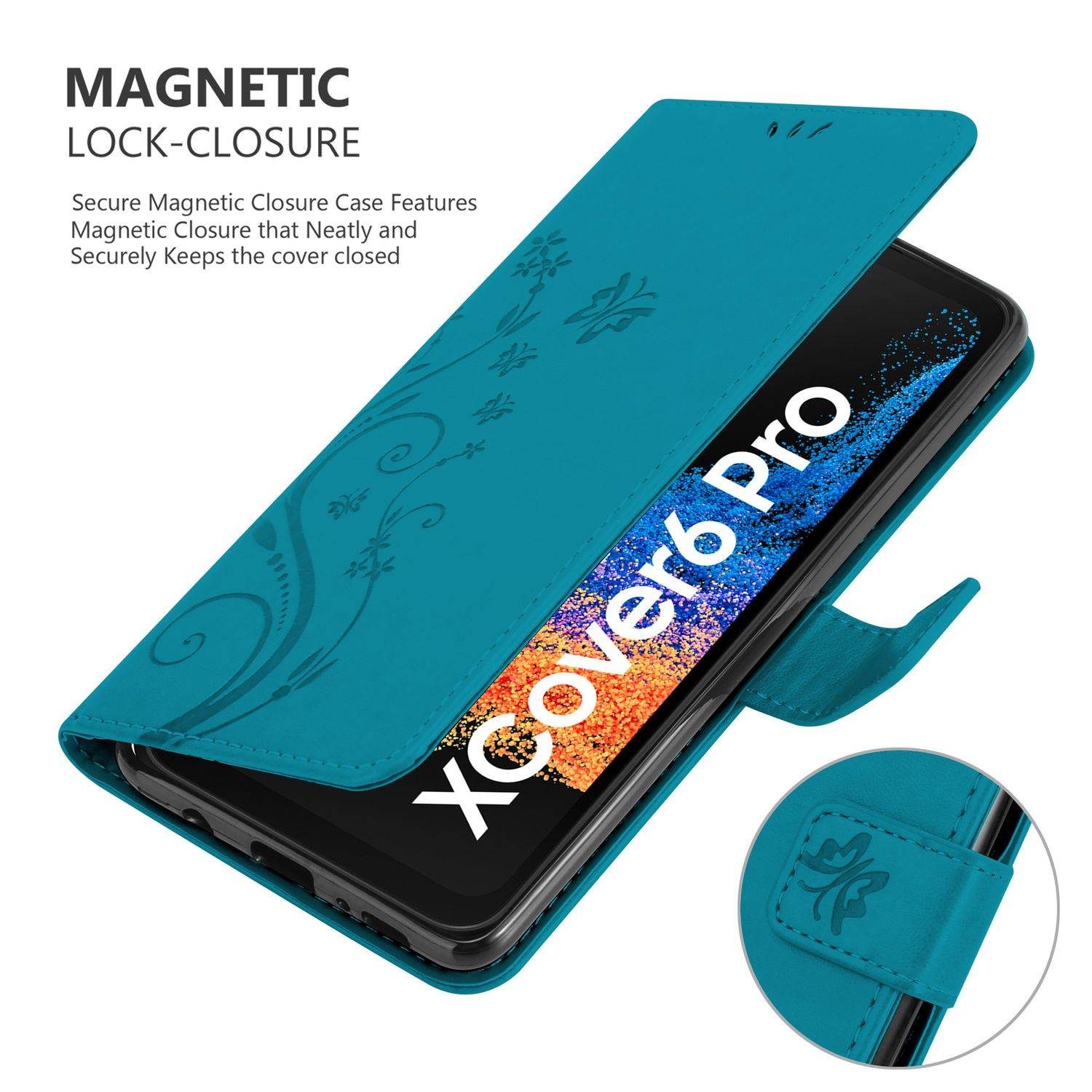 Cadorabo Hülle für Samsung Xcover 6 Pro Schutz Hülle in Blau Schutzhülle Handy Hülle Etui Case Blumen Flower-3
