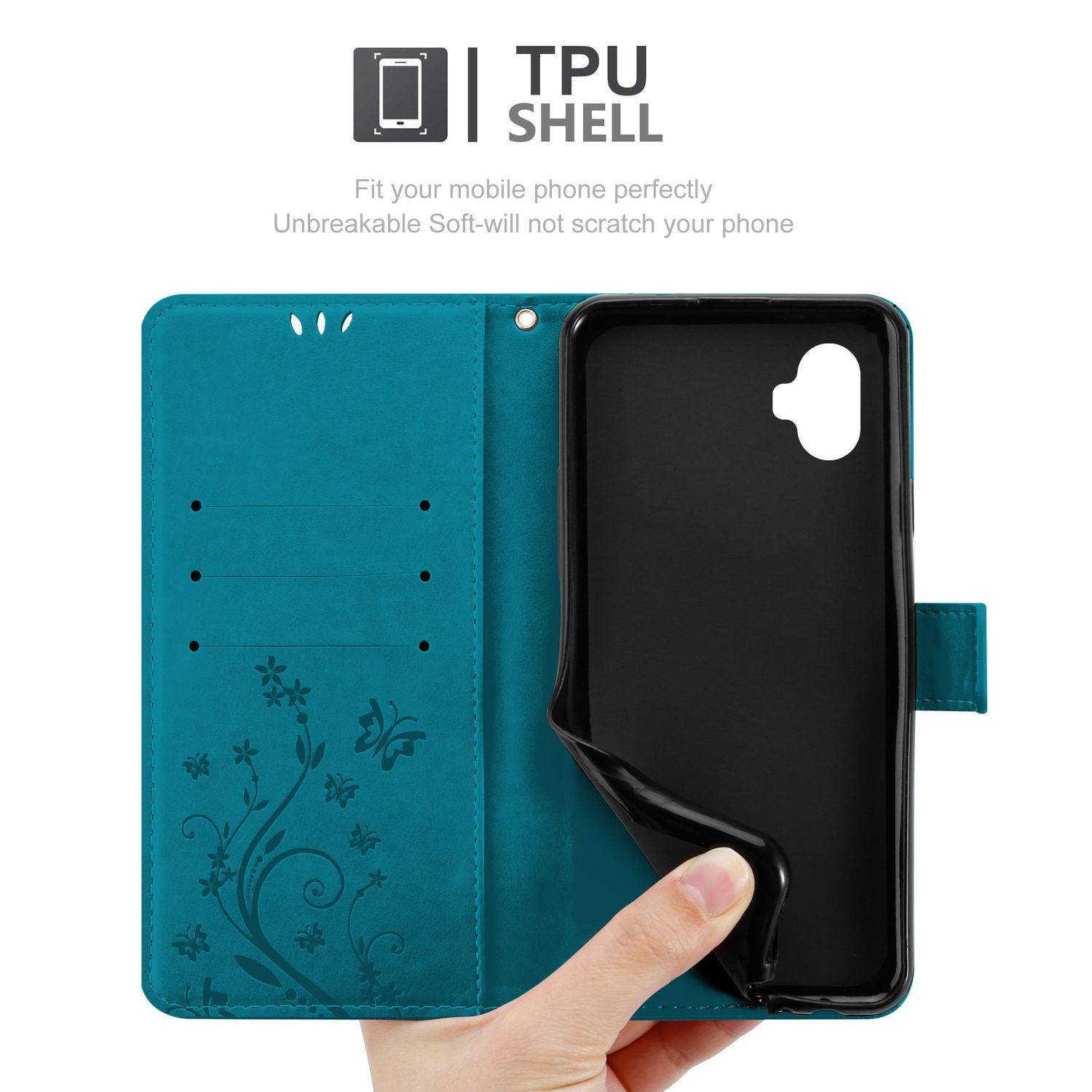 Cadorabo Hülle für Samsung Xcover 6 Pro Schutz Hülle in Blau Schutzhülle Handy Hülle Etui Case Blumen Flower-4