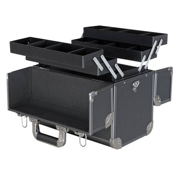 HMF 14902-02 Alu Werkzeugkoffer leer, Angelkoffer, individuelle Trennwände, 36,5 x 35 x 22 cm, Schwarz