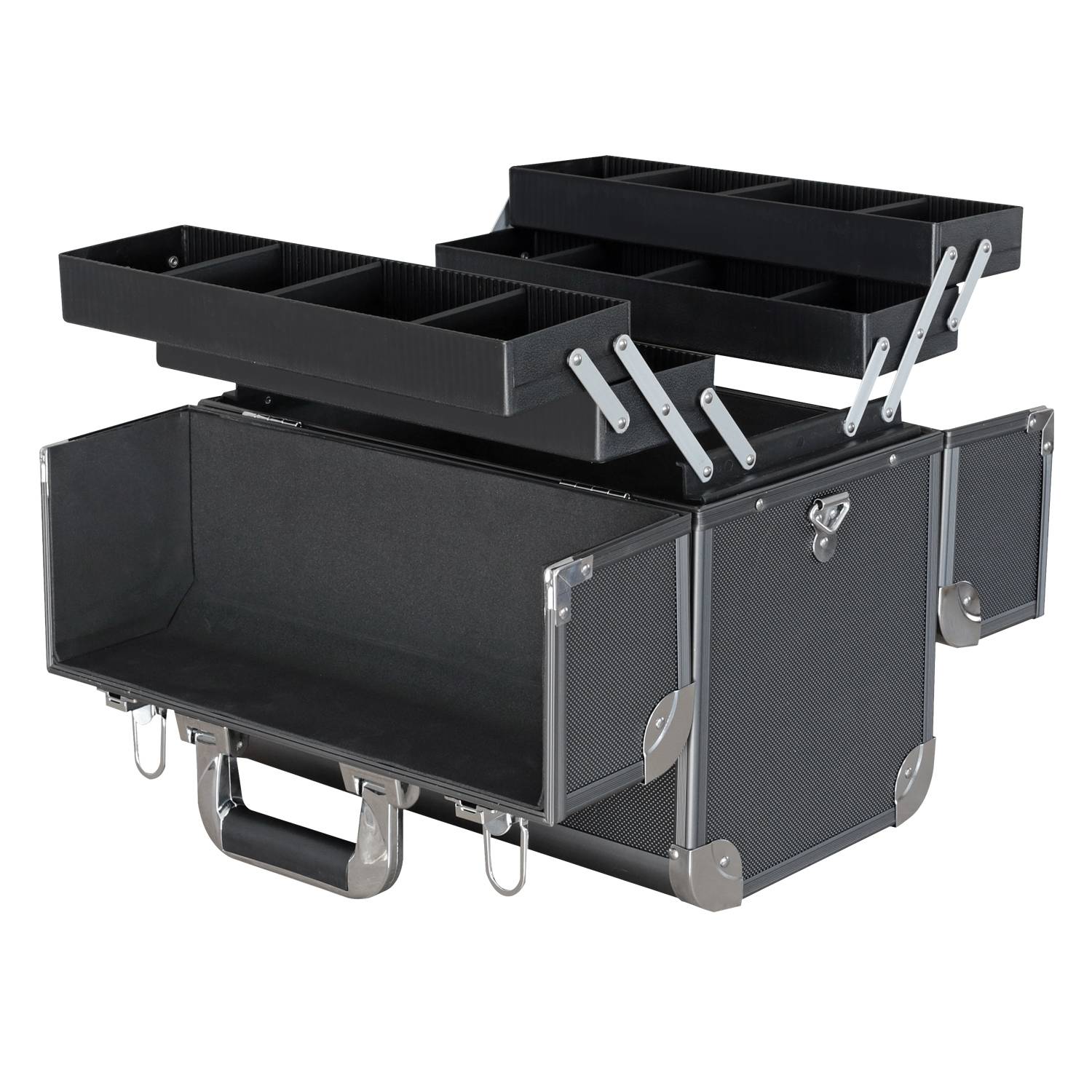 HMF 14902-02 Alu Werkzeugkoffer leer, Angelkoffer, individuelle Trennwände, 36,5 x 35 x 22 cm, Schwarz-0