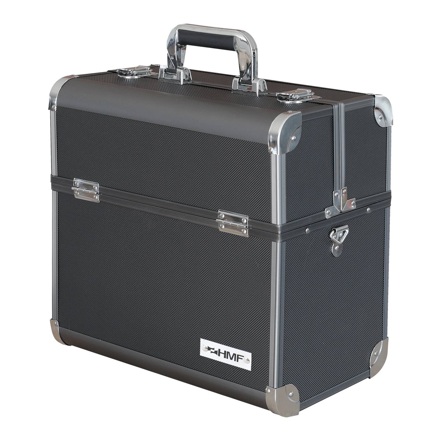 HMF 14902-02 Alu Werkzeugkoffer leer, Angelkoffer, individuelle Trennwände, 36,5 x 35 x 22 cm, Schwarz-2