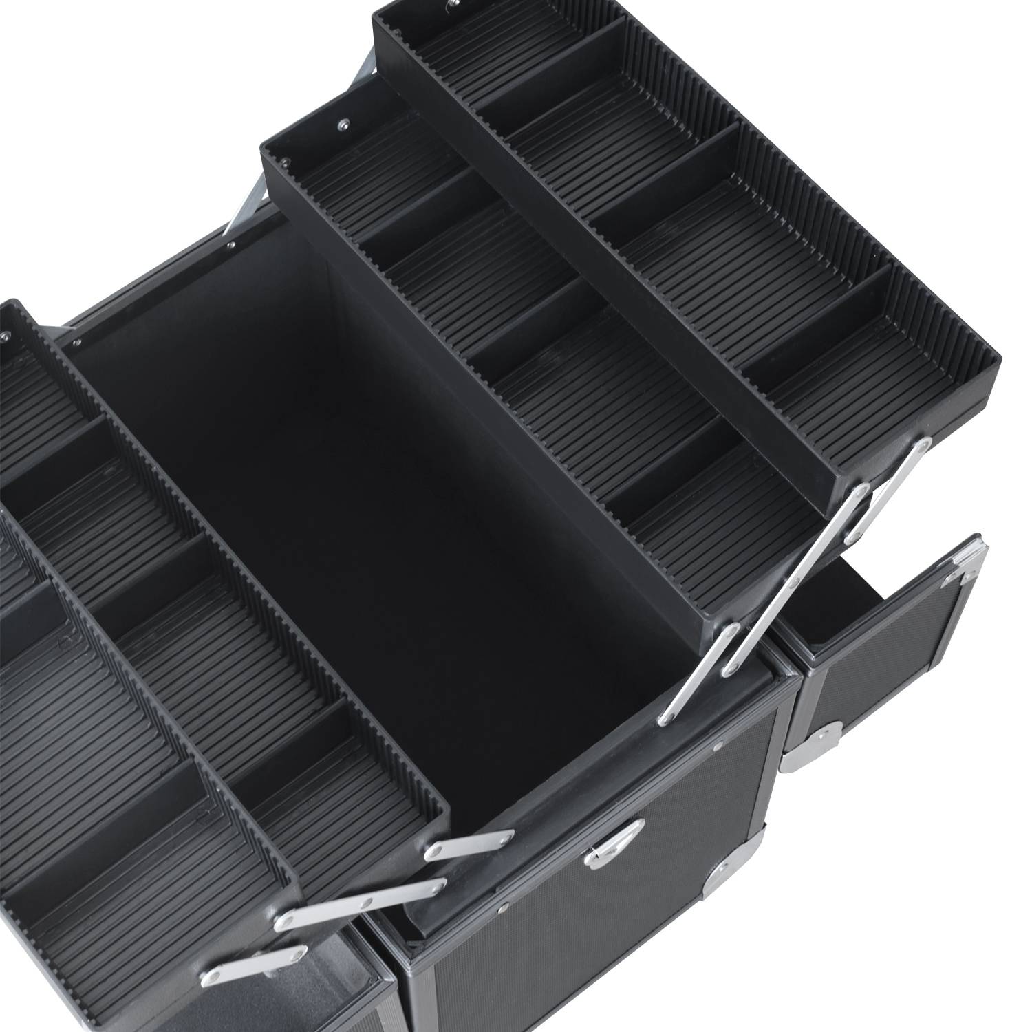 HMF 14902-02 Alu Werkzeugkoffer leer, Angelkoffer, individuelle Trennwände, 36,5 x 35 x 22 cm, Schwarz-3