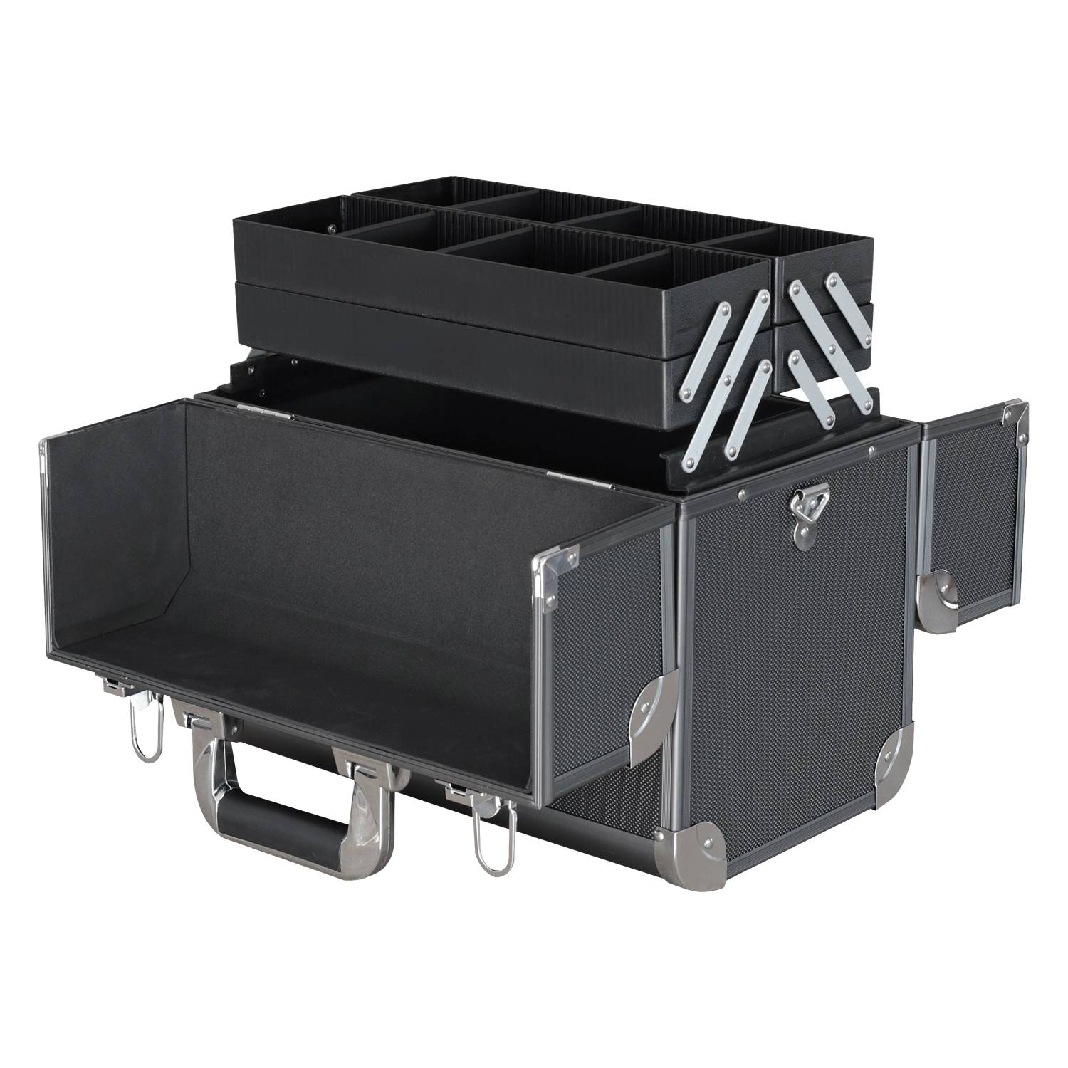 HMF 14902-02 Alu Werkzeugkoffer leer, Angelkoffer, individuelle Trennwände, 36,5 x 35 x 22 cm, Schwarz-4