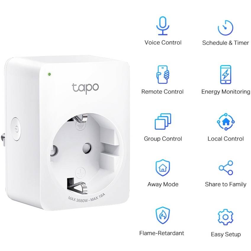 TP-LINK Tapo P110 V1 Smart-Stecker mini kabellos 802.11b/g/n 2.4 Ghz Packung mit 2 2-1