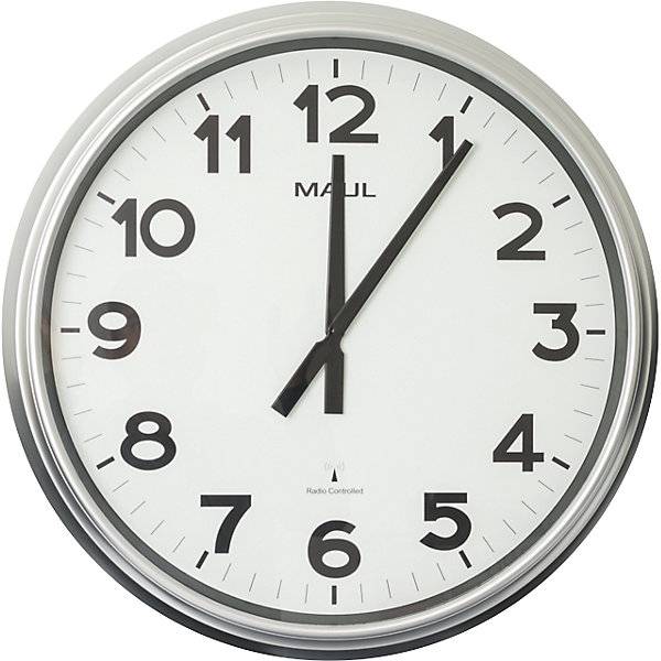 Wanduhr MAULride Funkuhrwerk Gehäuse silber Zifferblatt weiß. Jakob Maul GmbH 79092949-0