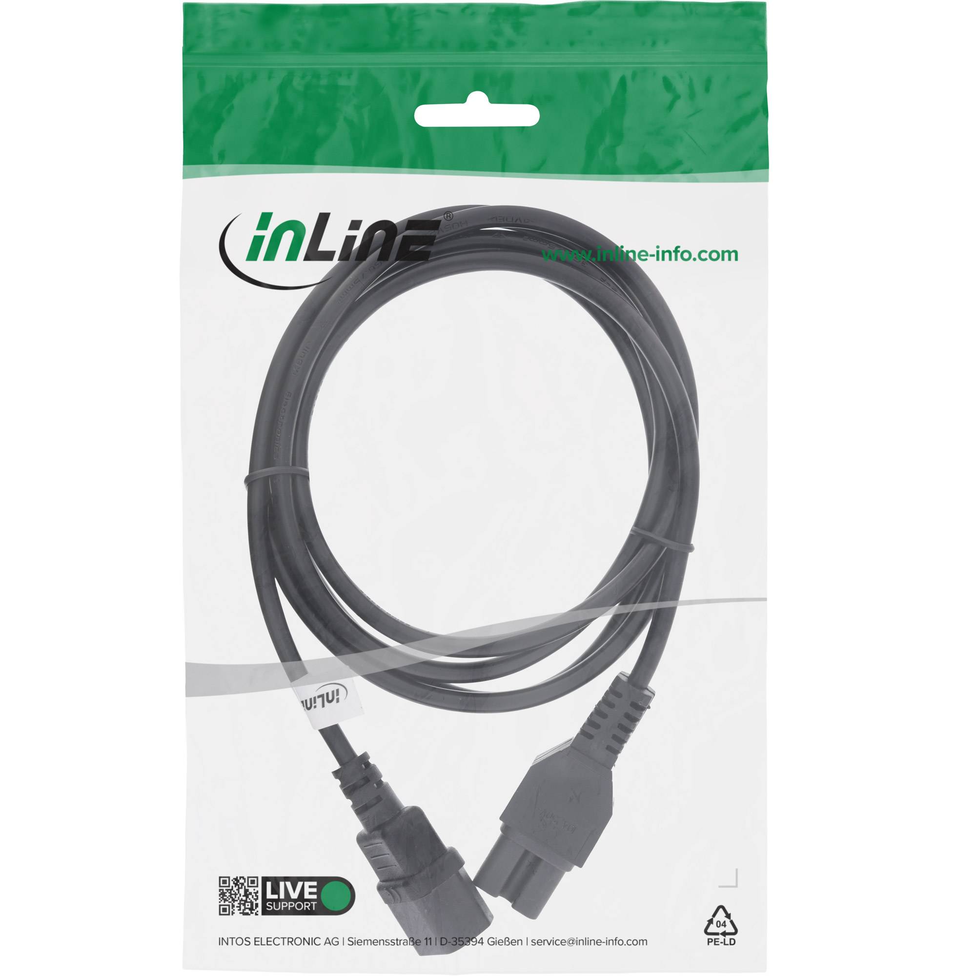 InLine® Netzkabelverl., Warmgerätest. gerade C15 auf BU gerade C14, schwarz, 3m-1