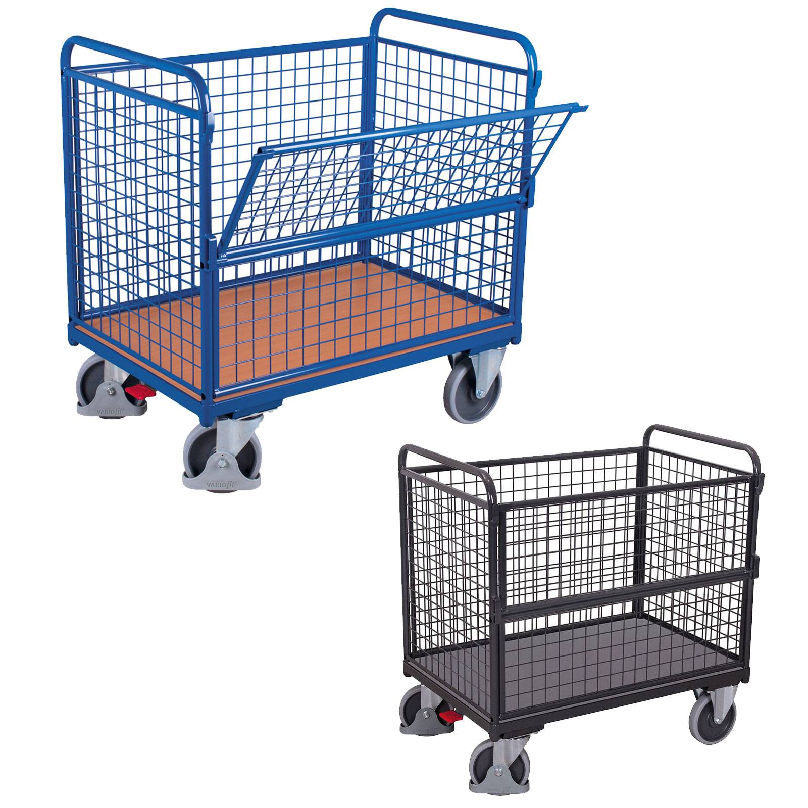VARIOfit Drahtkastenwagen mit halb abklappbarer Längswand 1000x650mm Anthrazitgrau RAL 7016-1