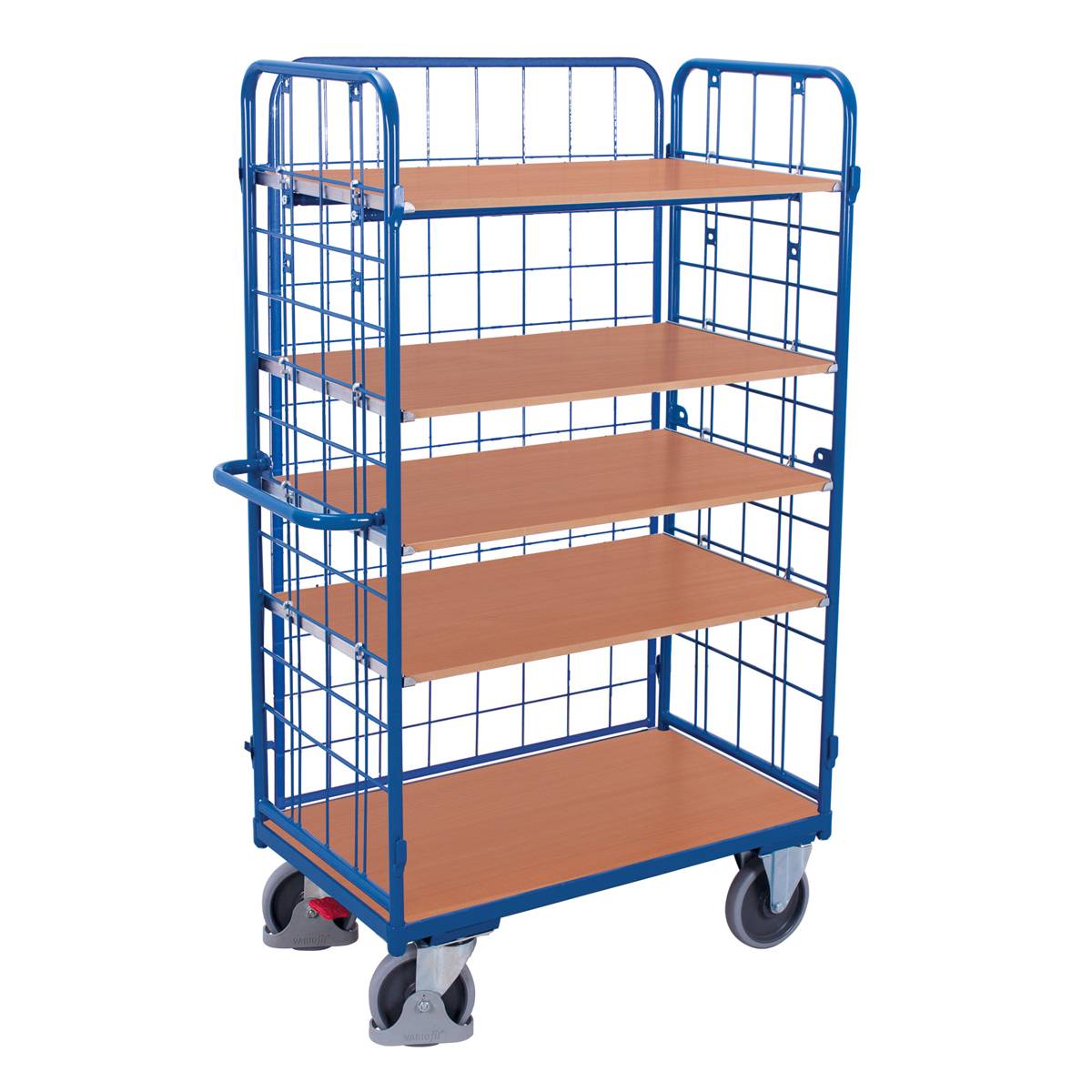 VARIOfit Dreiwandwagen, hoch und vergittert mit 5 Etagen 850x500mm Enzianblau RAL 5016-0