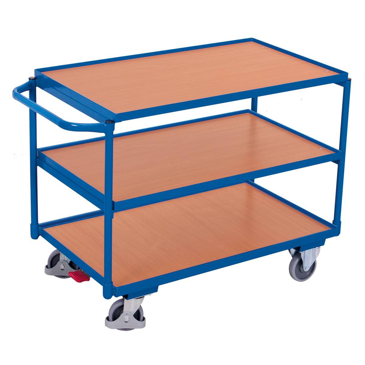 VARIOfit Tischwagen mit Schiebegriff und 3 Ladeflächen 835x495mm Enzianblau RAL 5016-0