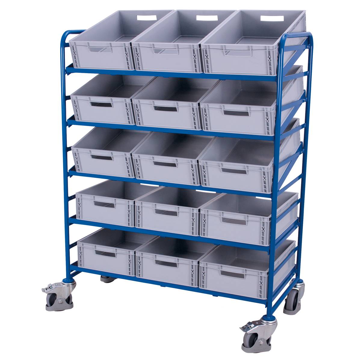 VARIOfit Eurokastenwagen mit 15 Kunststoffkisten und 5 Etagen 1240x610mm RAL 5010 Enzianblau-0