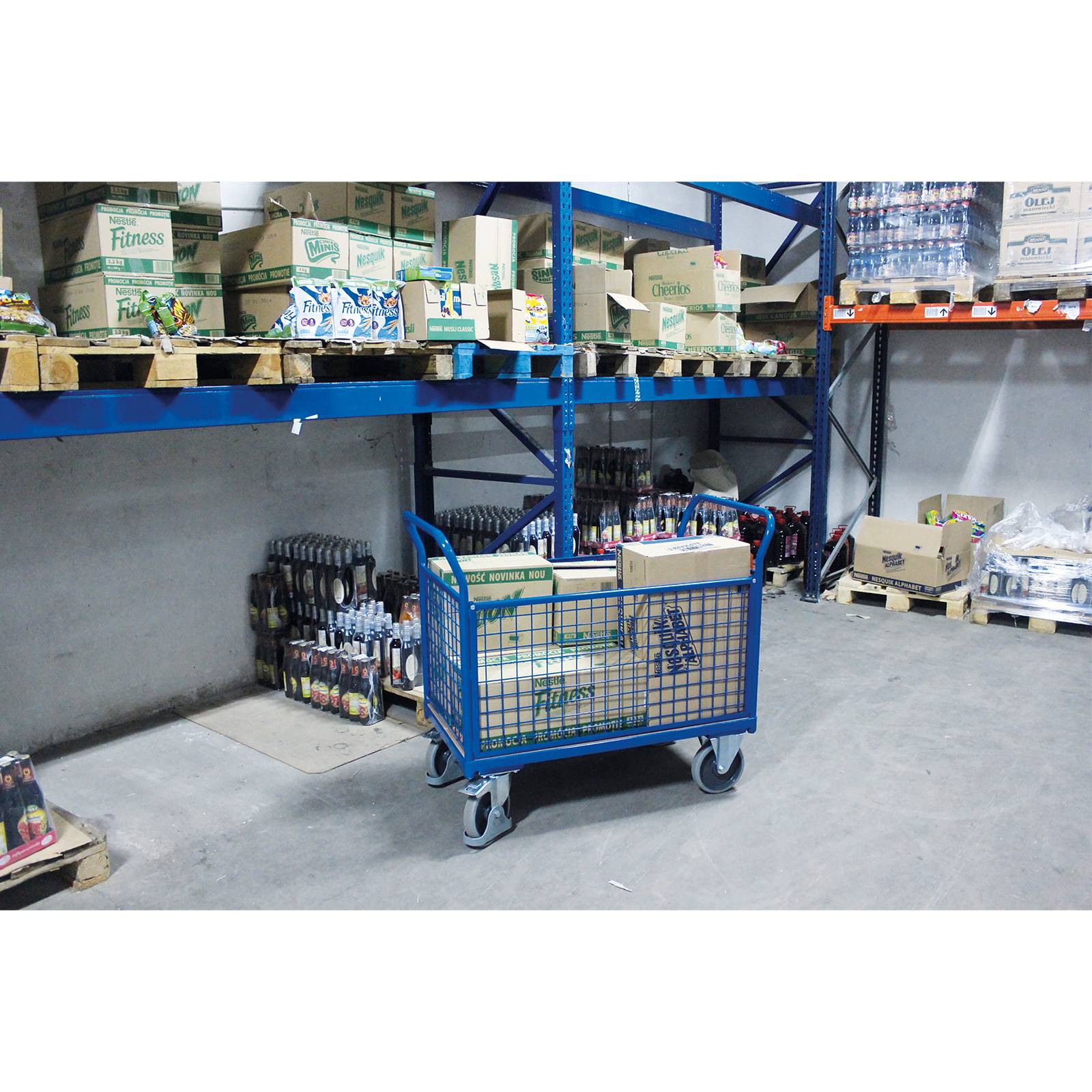 VARIOfit Vierwandwagen mit Drahtgitter 850x450mm Enzianblau RAL 5016-2
