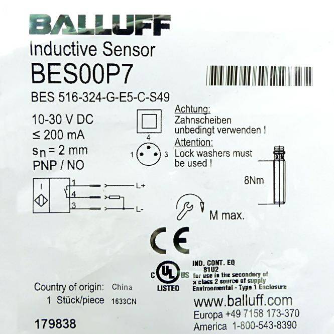 BALLUFF Induktiver Näherungsschalter BES00P7 (BES 516-324-G-E5-C-S49)-1
