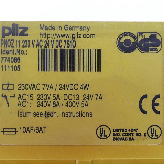 PILZ PNOZ 11 230-240VAC 24VDC 7n/o 1n/c Schaltgeräte P/N: 774086-1