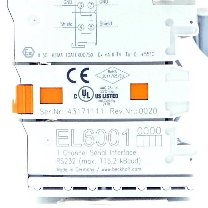 Beckhoff EL6001, EtherCAT-Klemme, 1-Kanal-Kommunikations-Interface, seriell, RS232-1