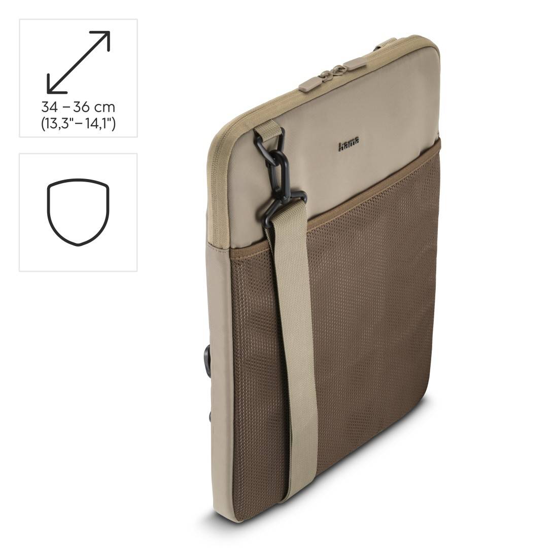 hama 00222071 Laptop-Sleeve "To Go" zum Umhängen, von 34 bis 36 cm (13,3" - 14,1"), Bg-Br-1