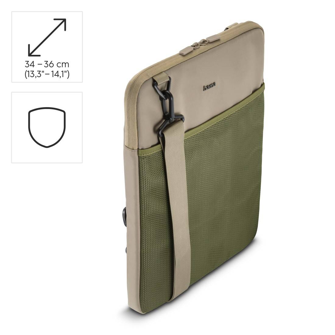 hama 00222072 Laptop-Sleeve "To Go" zum Umhängen, von 34 bis 36 cm (13,3" - 14,1"), Bg-Gr-1