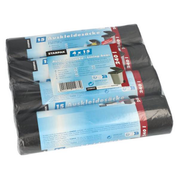 60 Auskleidesäcke für Mülltonnen 240 l 135 cm x 120 cm schwarz 16 my